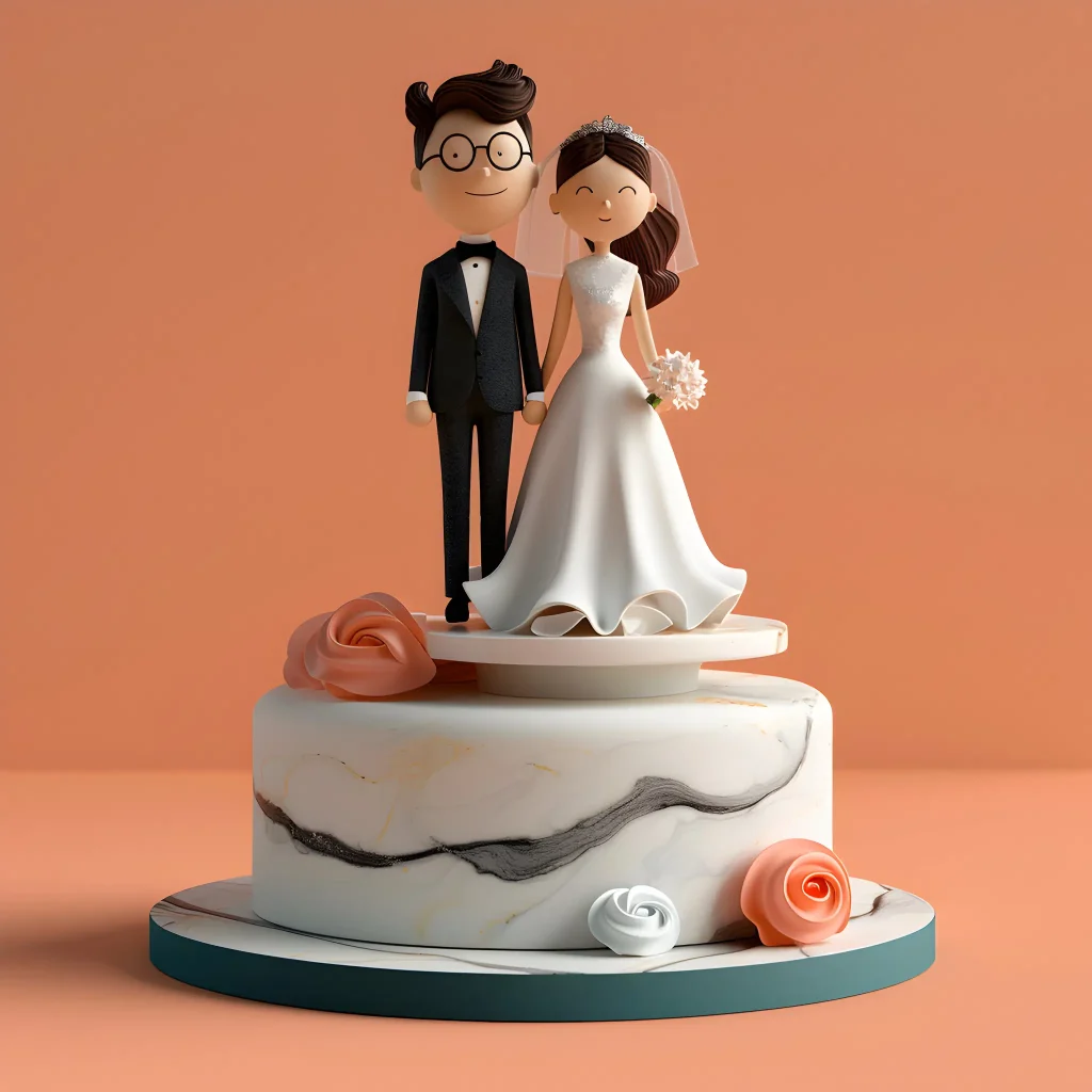 picture of bride and grooms on wedding cake.