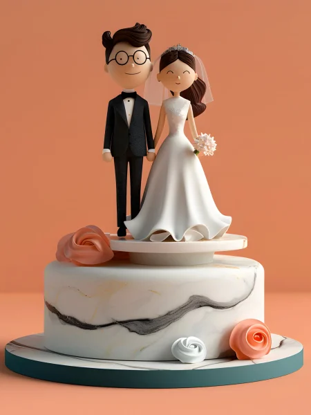 picture of bride and grooms on wedding cake.